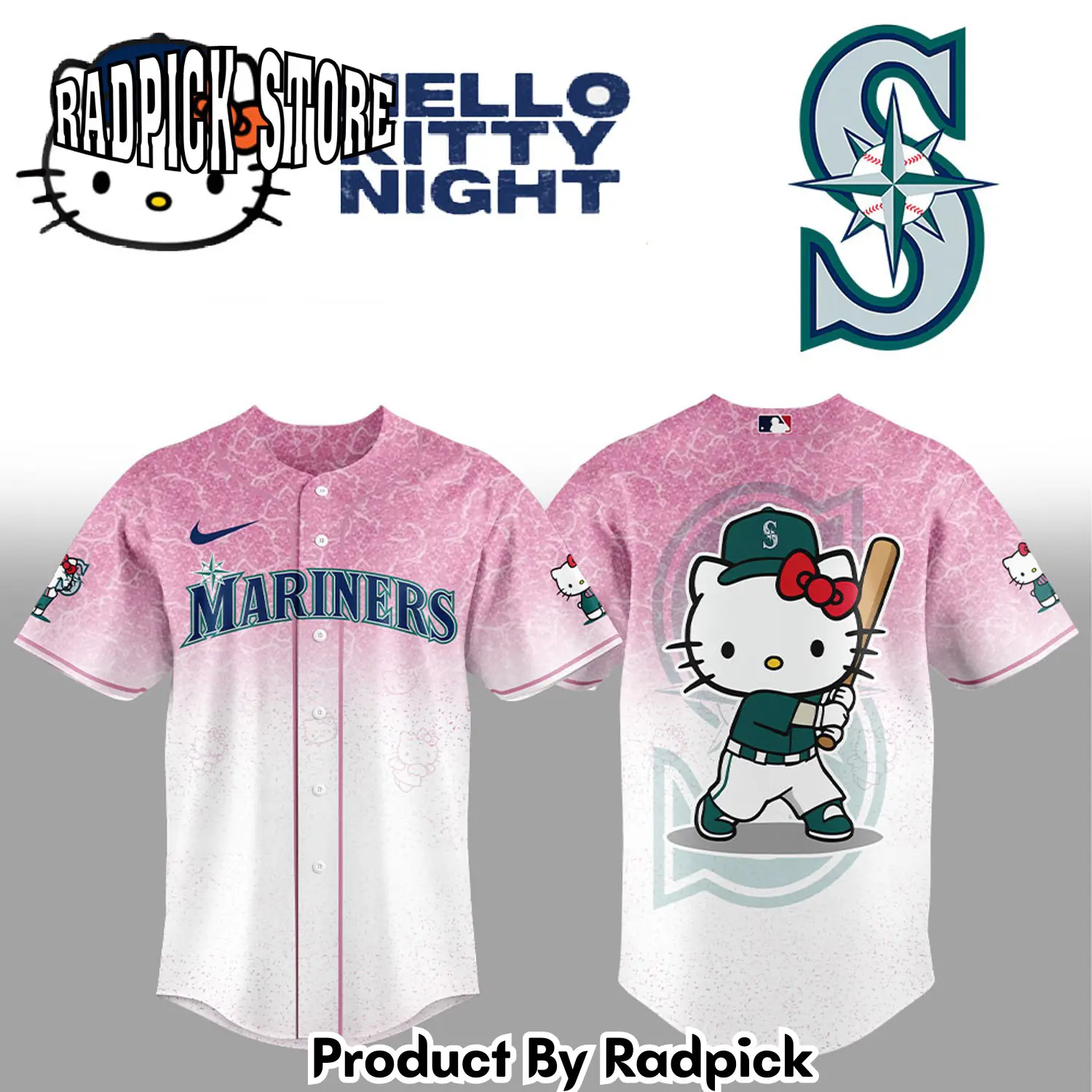 Radpick seattle mariners hello kitty v2 combo baseball jersey rp127115